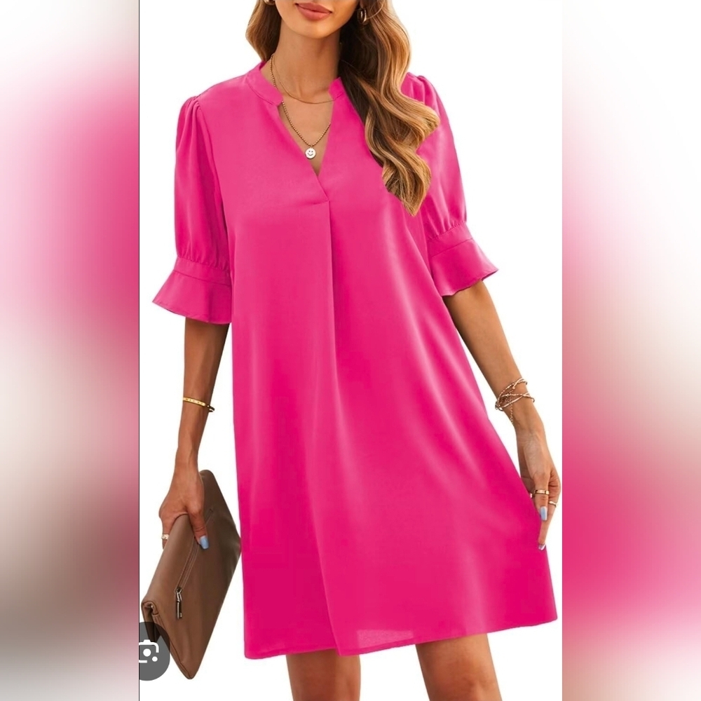 Pink Dress with Ruffle Sleeves